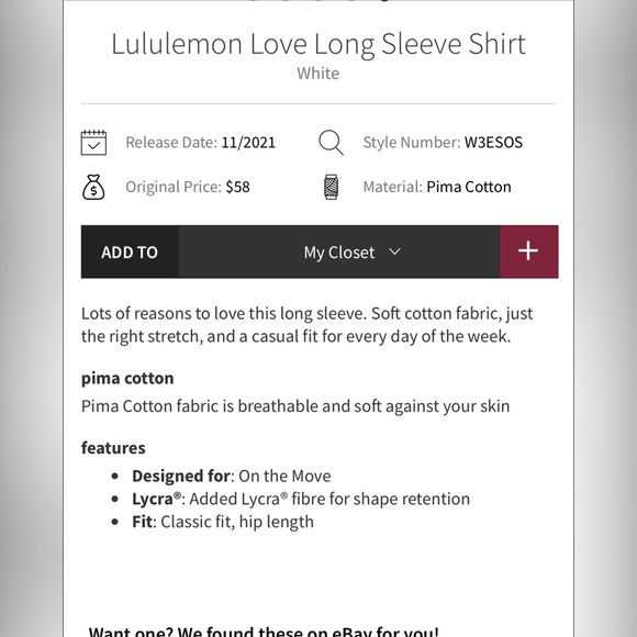 Lululemon Love Long Sleeve Shirt Sz 8 - Picture 6 of 12
